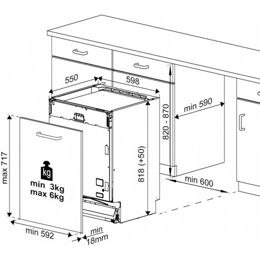 Beko HygieneIntense™ Fully Integrated Standard Dishwasher - Black with Fixed Door Hinge Kit  - annotation - dimensions